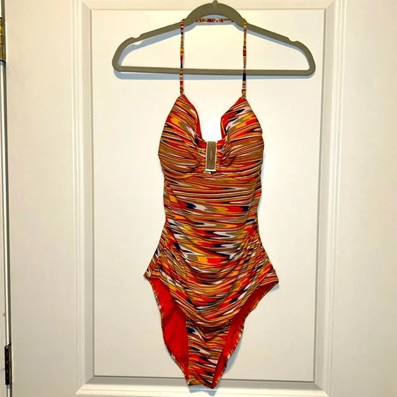 VIX Paula Hermanny One Piece Multicolor Swimsuit 24K Gold-Plated Details Size 12 - Picture 2 of 13